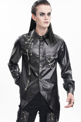 Black Long Sleeves Chain Eyelets Skull Men's Gothic Blouse